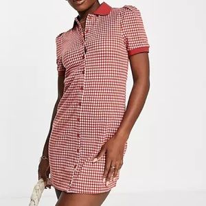 Urban Revivo polo neck mini dress in red plaid print - Size XL